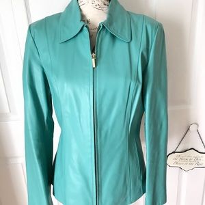 Vintage turquoise leather jacket, size M